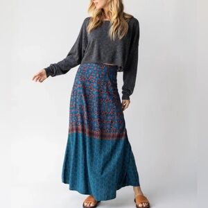 Natural Life Amy Maxi Skirt - Teal Gold Border